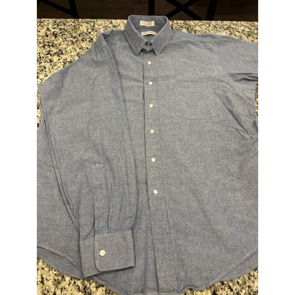 Huntington VTG USA OCBD Oxford Chambray Dress Shirt Blue Cotton 17-35